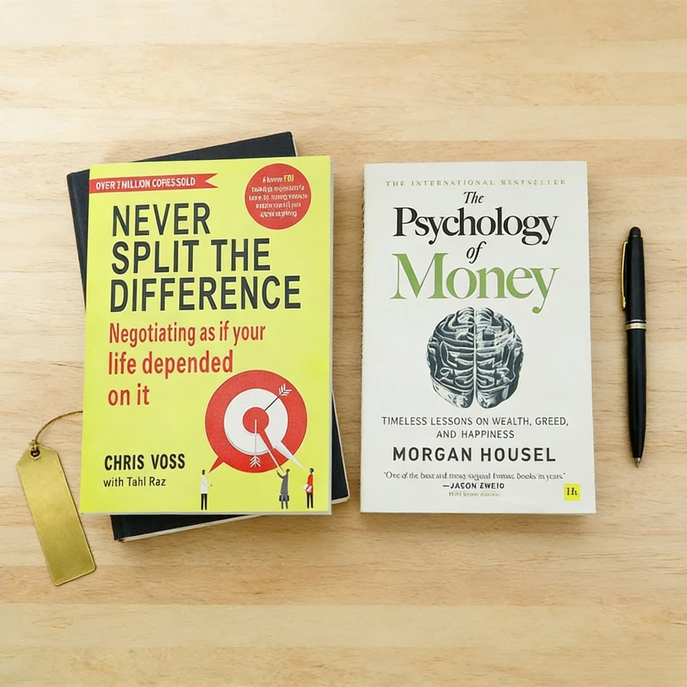 لا تقسيم الفرق أبدًا كريس فوس (مهارات التفاوض) + علم نفس المال مورغان هاوسل - دليل التفاوض والمالي