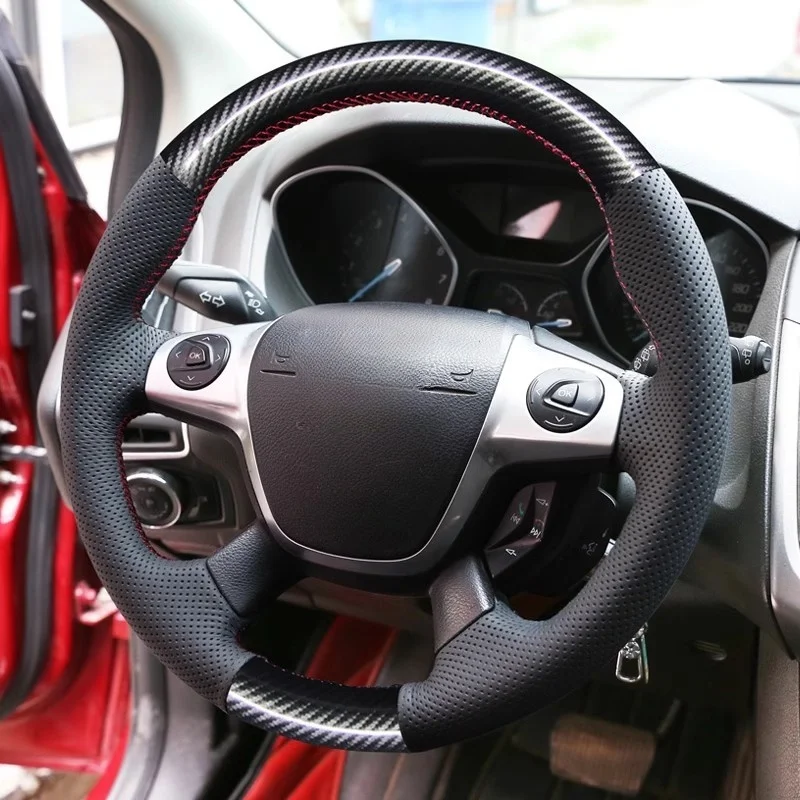 

Car Steering Wheel Cover Braid Carbon Fiber For Ford Focus 3 2012 C-MAX 2011 KUGA Escape 2013-2016 Steering-Wheel Cover Wrap