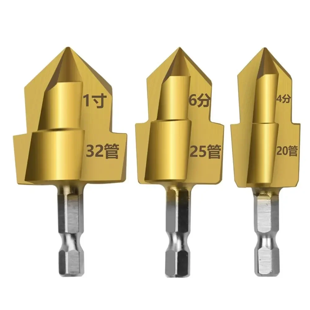

Upgraded Three Blade PPR Lifting Drill Bit Water Pipe Connection Tool 20/25/32mm Step Drill Hexagon Shank Titanium Plated