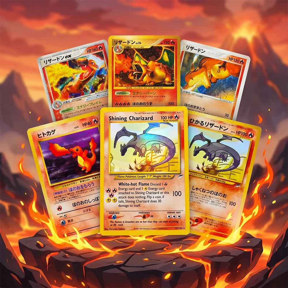 Anime PTCG Proxy Collection Shining Charizard 107/105 Neo Destiny Unlimited Holo Rare Card Charizard Ex 012/052 Ex Starter Deck