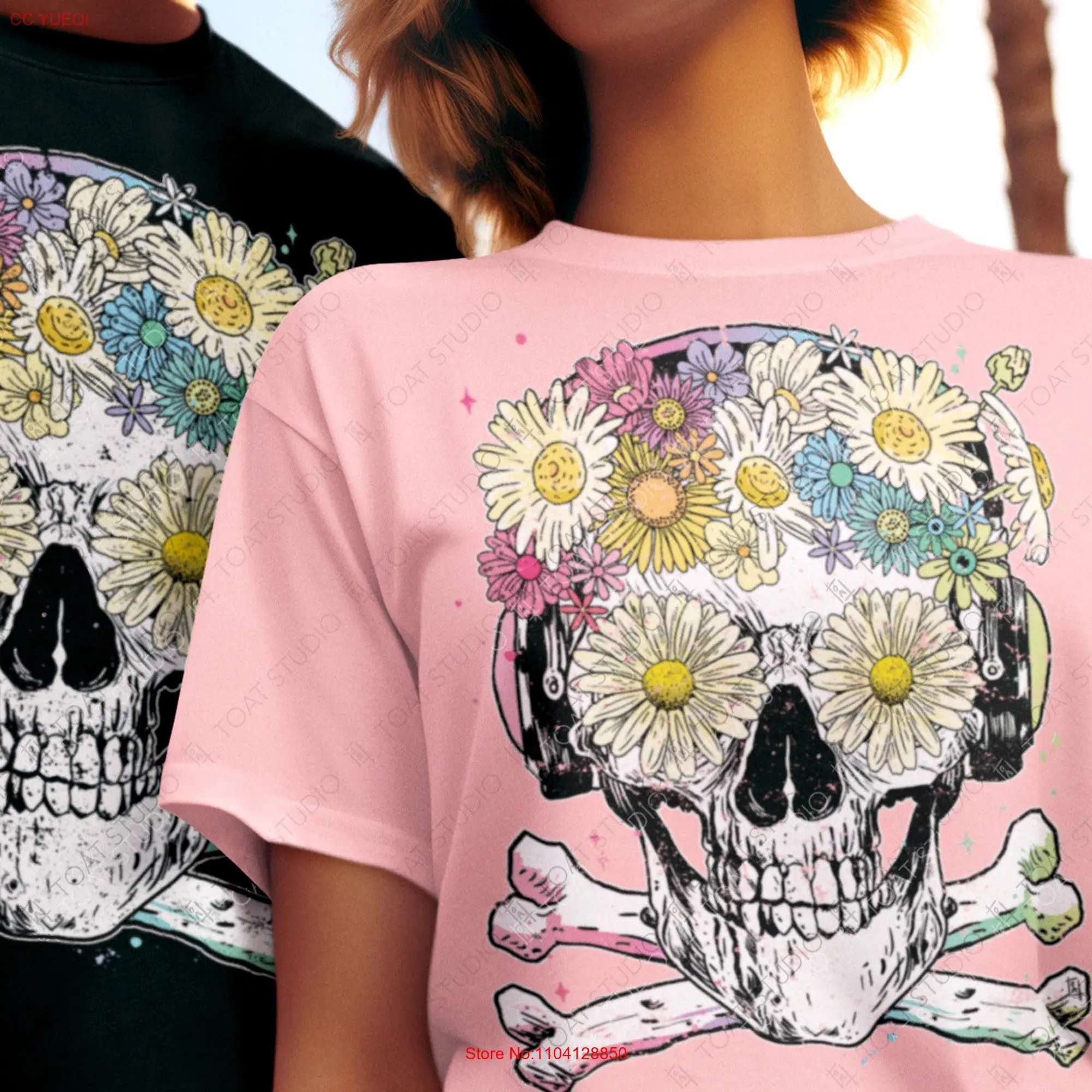 Pastel Goth Skull Daisy T shirt Pastelgore Floral Crossbones Flower Music Junkie Creepy Cute Head long or short sleeves