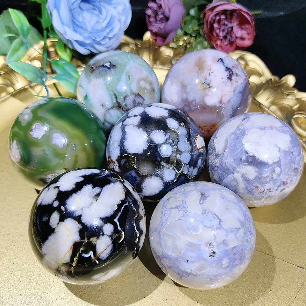 

Multi Material Natural Flower Agate Sphere Reiki Real Crystal For Meditation Spiritual Healing Home Decor Energy Ball Gifts