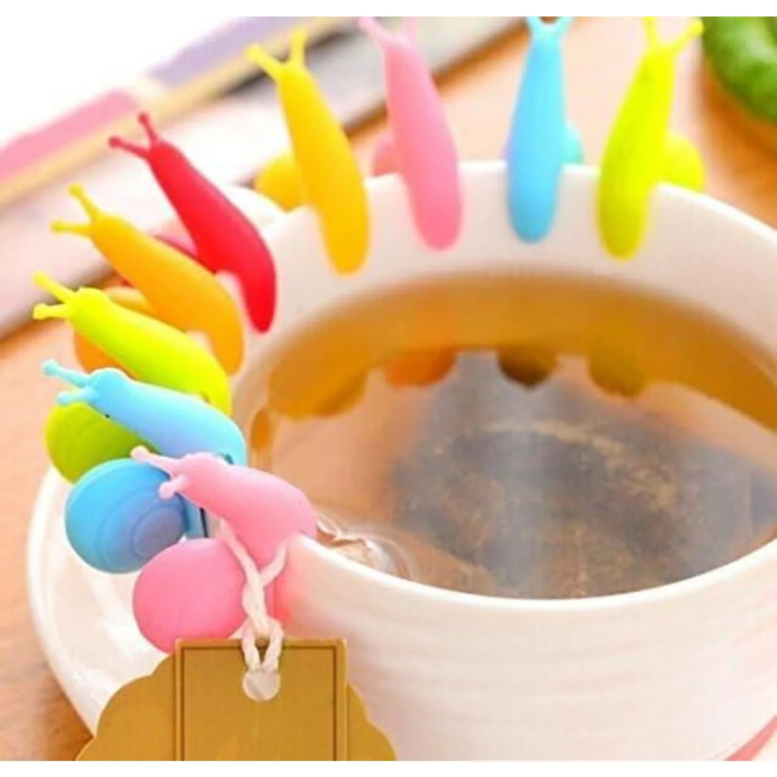 5 PCS Exquisite Snail Shape Silicone Tea Bag Holder Cup Mug Candy Colors Cute