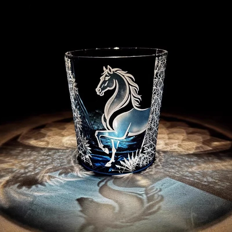 Ma Jiacheng Edo cut hand-carved whisky cup crystal glass Year of the Horse gift cup
