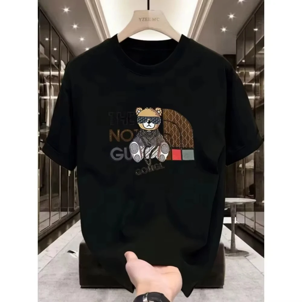 

Лето 2022, женская свободная футболка из чистого хлопка с принтом медведя, большого размера, корейская повседневная футболка с круглым воротником и короткими рукавами, ins