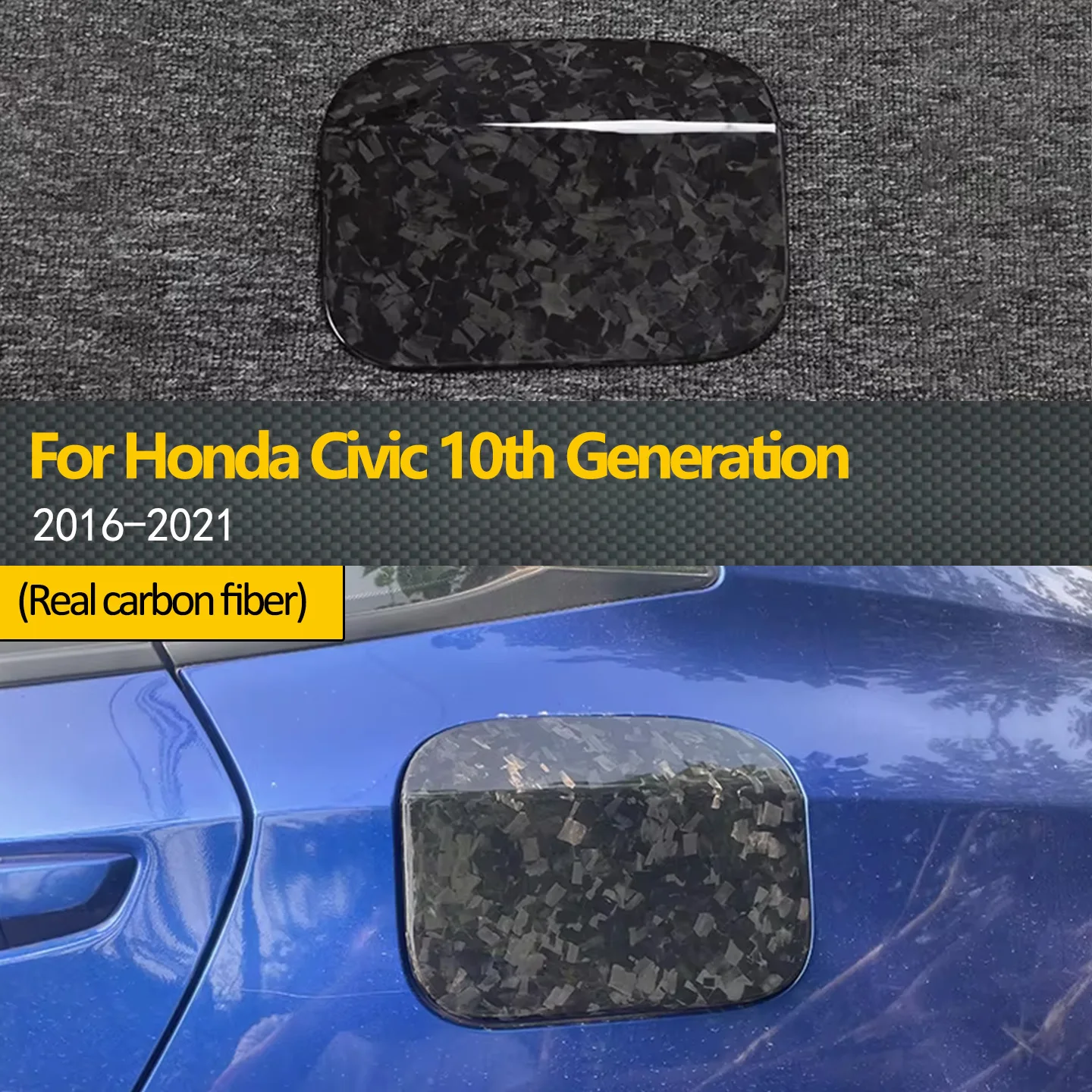 

Applicable to 2016-2021 Honda Civic (10th generation) dry carbon fiber rear fuel tank cap protective cover decoration