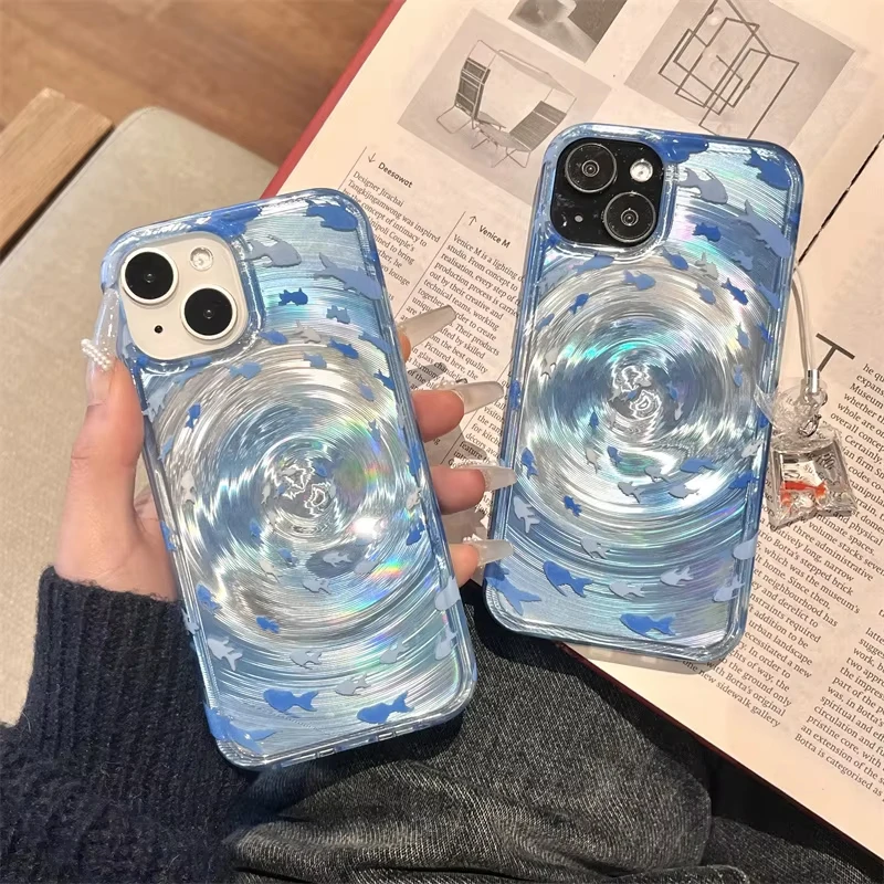 

Роскошный чехол для телефона Ripple Vortex Blue Ocean Fish Group для iPhone 16 Pro, чехол для iPhone 15, 17 14, 13, 11, 12 ProMax, мягкий силиконовый чехол