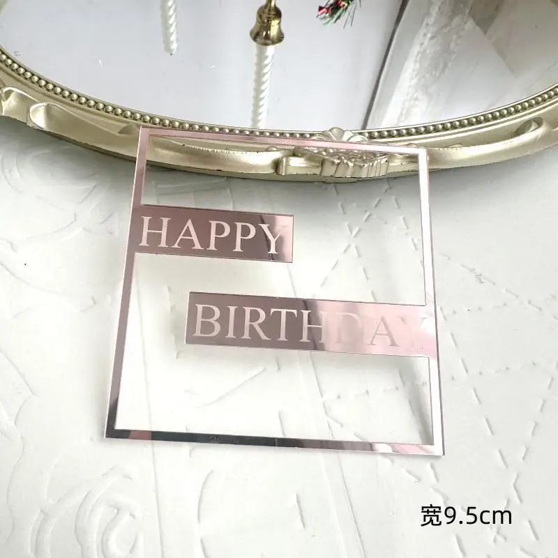 Flank Round Happy Birthday Cake Toppers Rose Gold Top Grade Acrylic Kids Birthday Party Cake Topper Baby Shower Gift Decoration