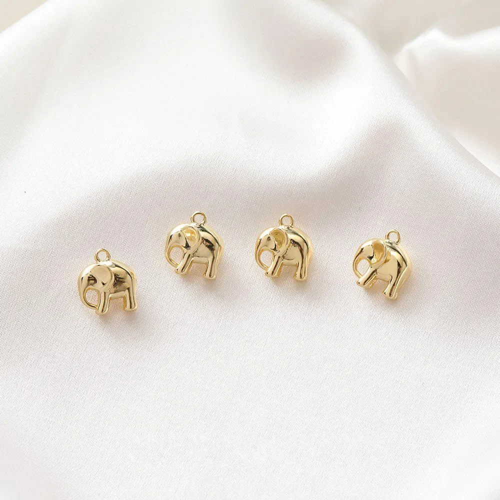 4PCS 14k Gold Plated Solid Elephant Necklace Pendant DIY Earrings Jewelry Findings Making Supplies Components Copper Accessories