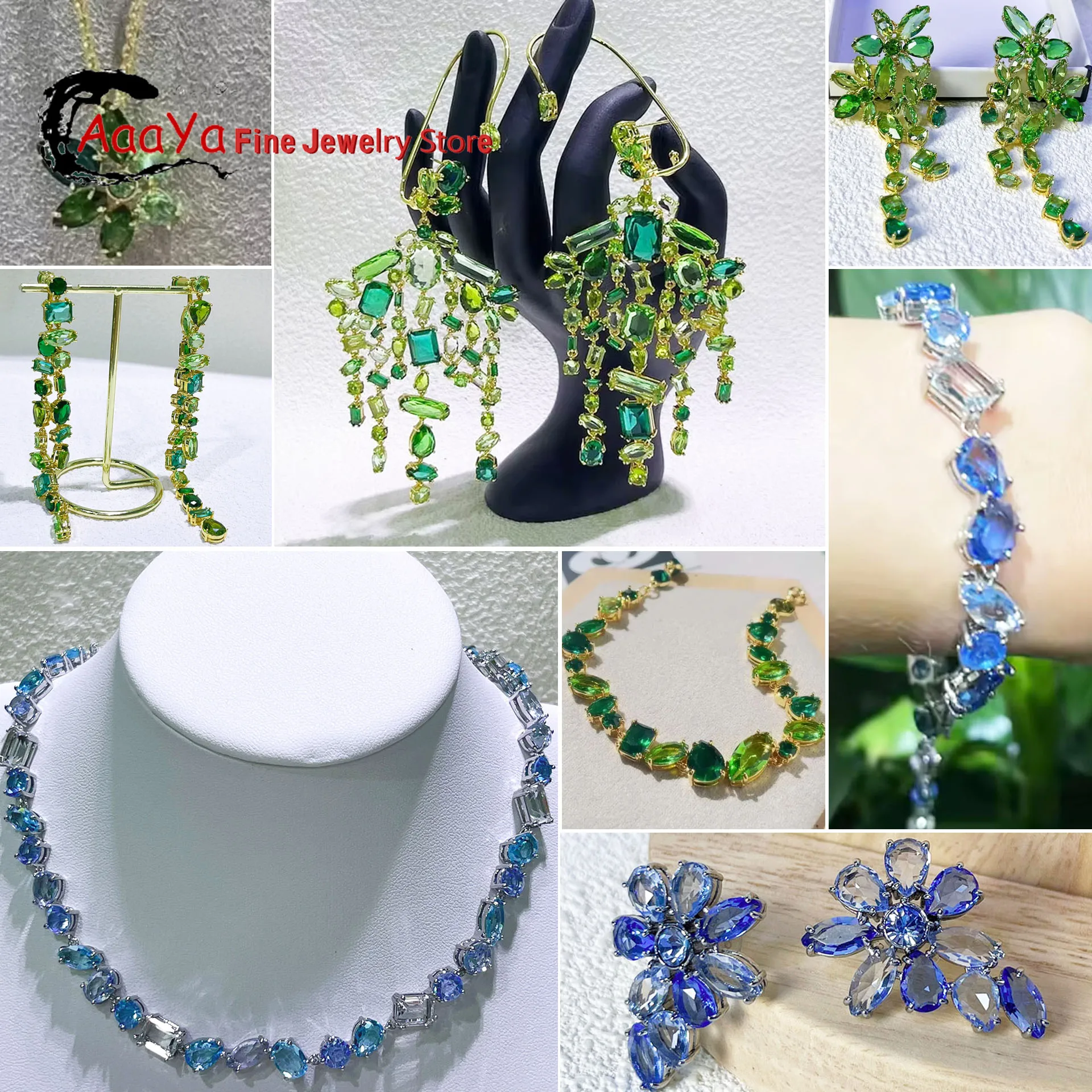 

Original 2025 Necklace for Women Green Crystal Fine Jewelry Sets Charms Luxury Candy Water Drop Earrings Bracelet Free Shipping