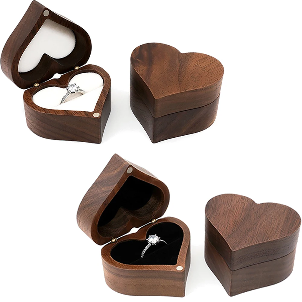 

Wooden Couple Ring Storage Box Velvet Mini Heart Shaped Accessories Gift Box Shopping Mall Display Cabinet Jewelry Packaging Box
