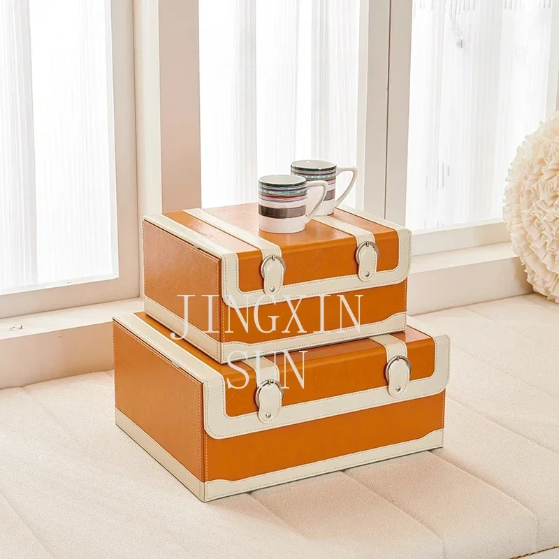 Home Bedroom Wardrobe Underwear Box Creative Trend Model Room Decoration Box Light Luxury Leather Flip Cover Storage Box