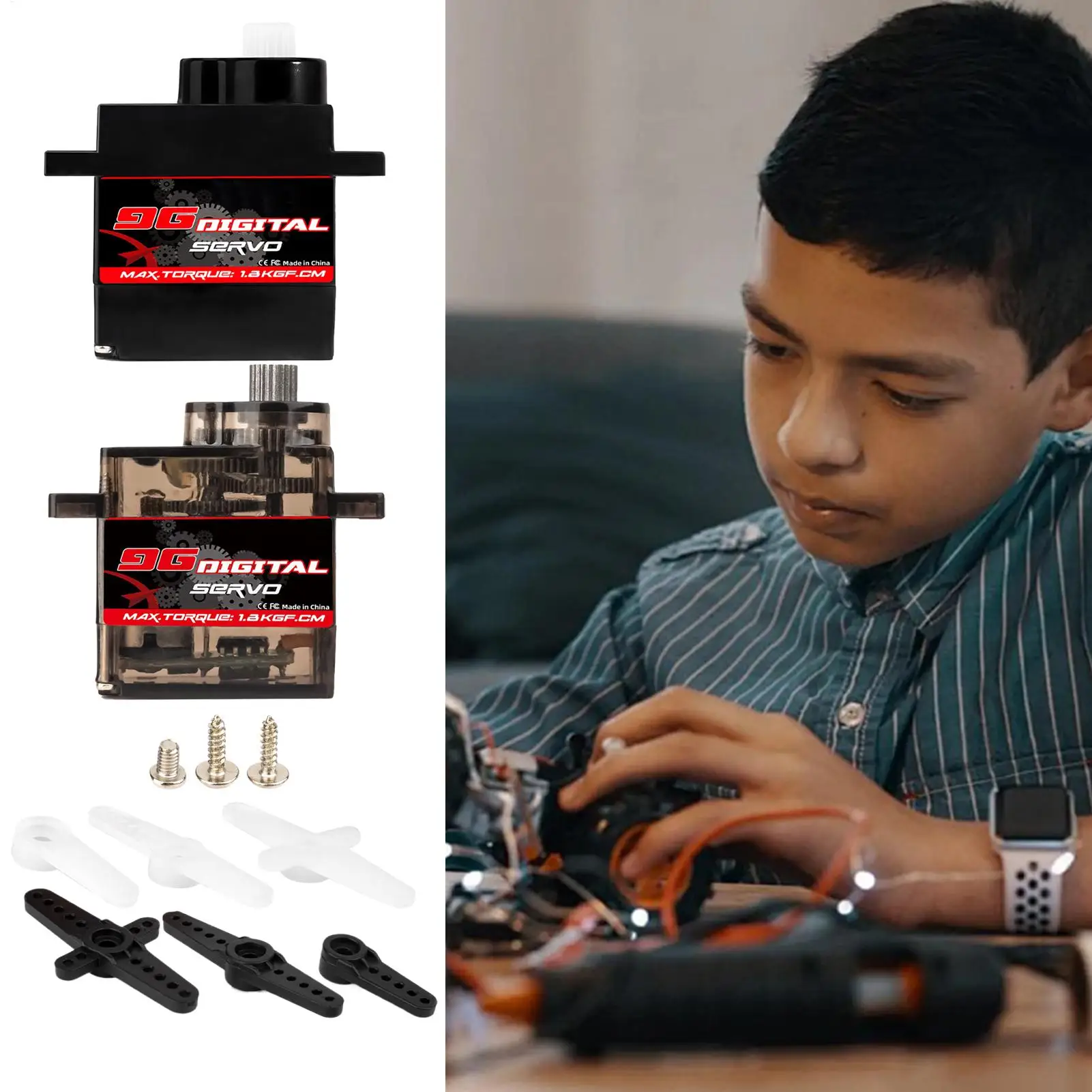 Servomoteur numérique RC, jouet, Angle de contrôle de 1.4Kg, accessoire robotique à faible bruit de 180 degrés pour débutants, garçons et adolescents
