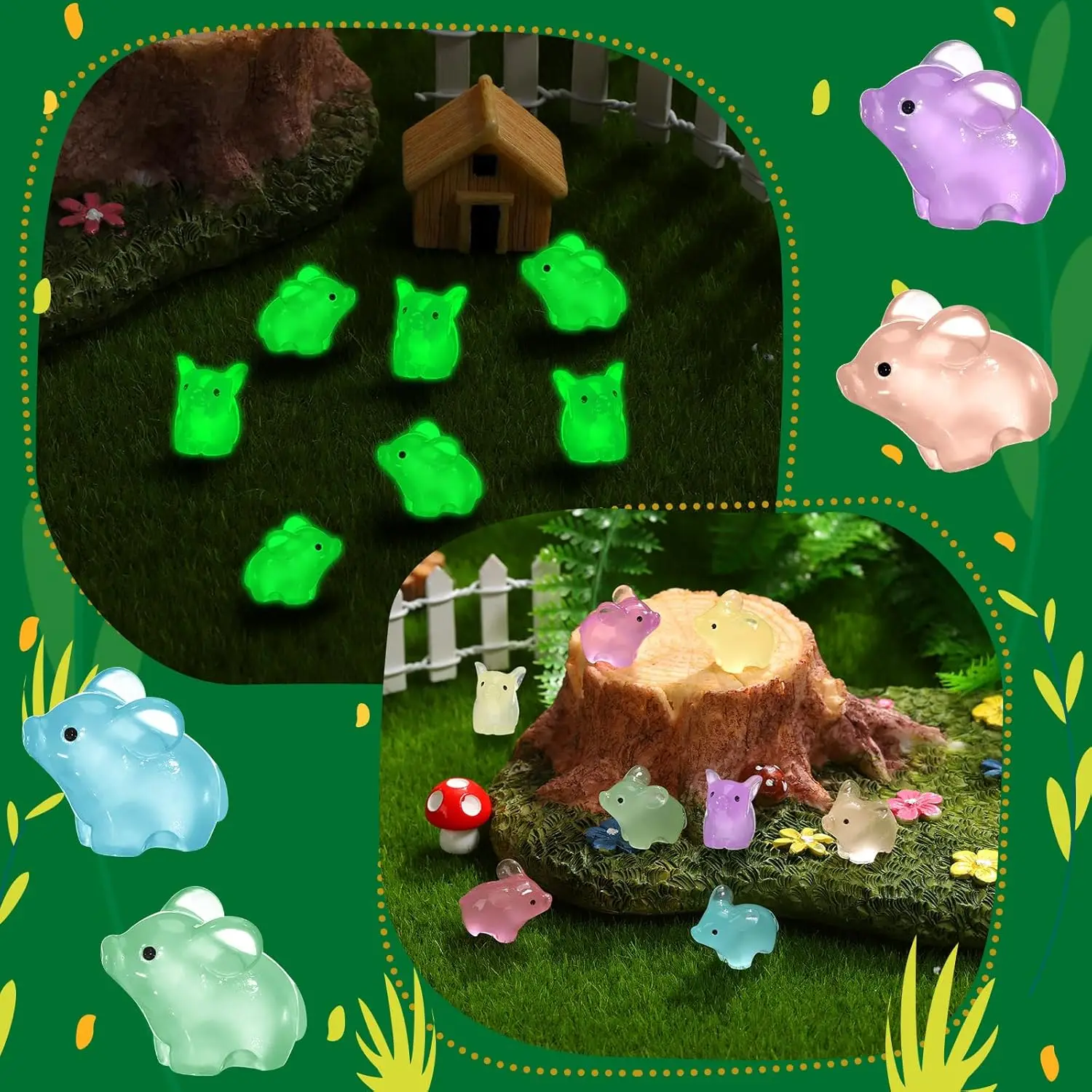 50 Pc Luminous Mini Pigs Figures Glow in The Dark Tiny Pigs Miniature mini resin Pig for Home Garden Landscape DIY Party Decor