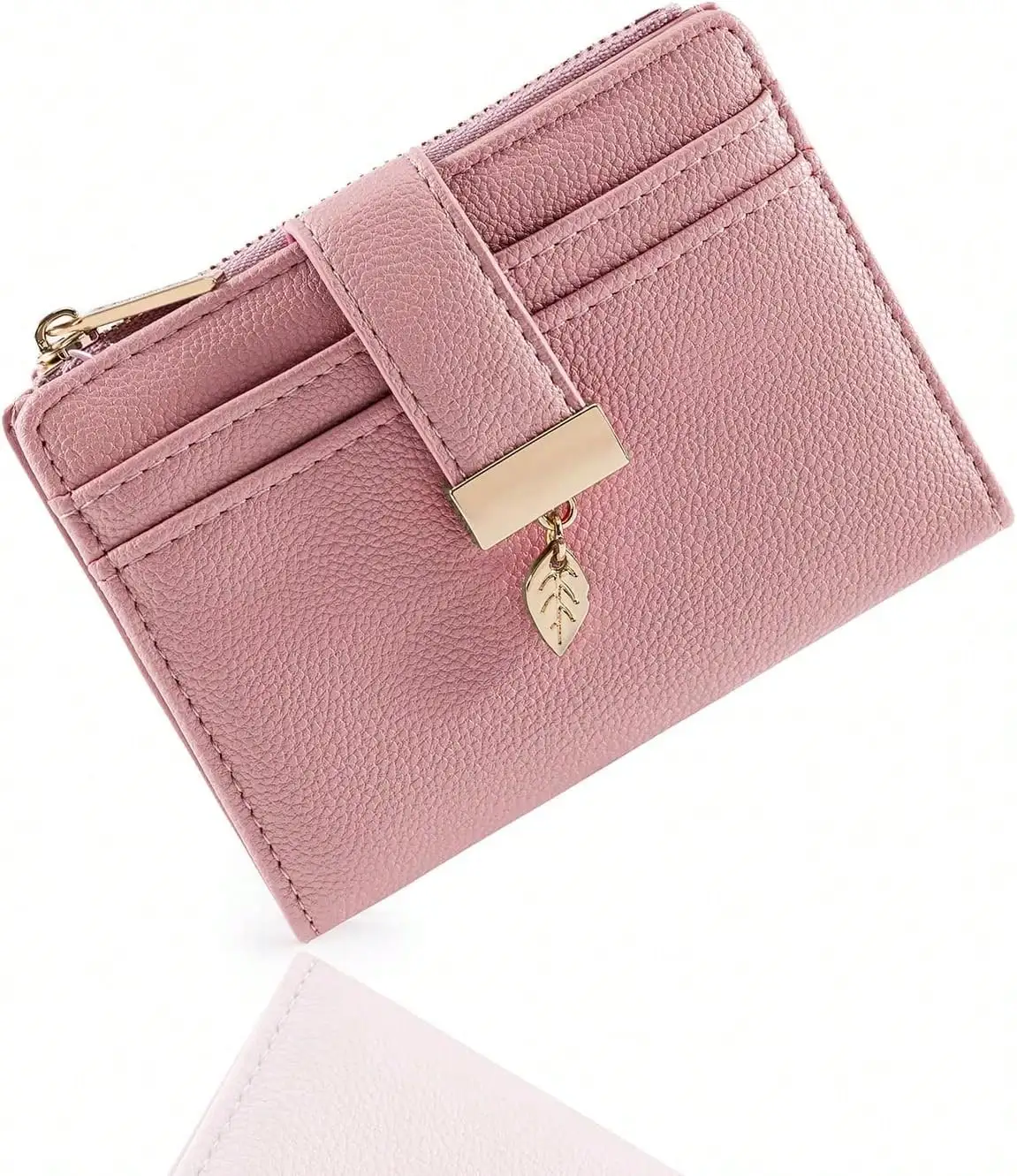 Pomelo Best - Cartera pequeña para mujer, tarjetero de cuero suave con ventana para identificación, monedero con cremallera, color rosa