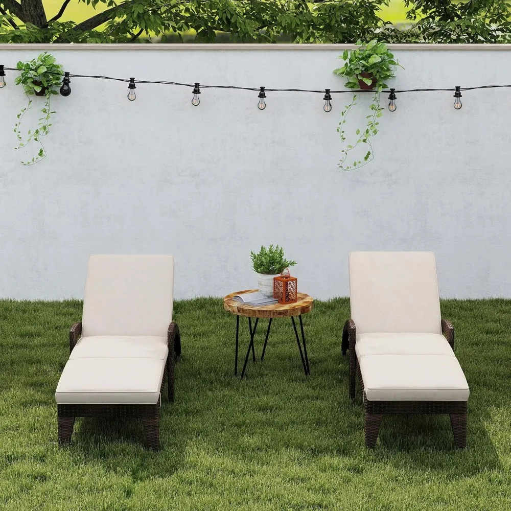 

Chaise Lounge Chairs Set of 2, Upholstered 5-Positions Adjustable Pool Loungers, 80 Long Wicker Outdoor Lounge Chairs.