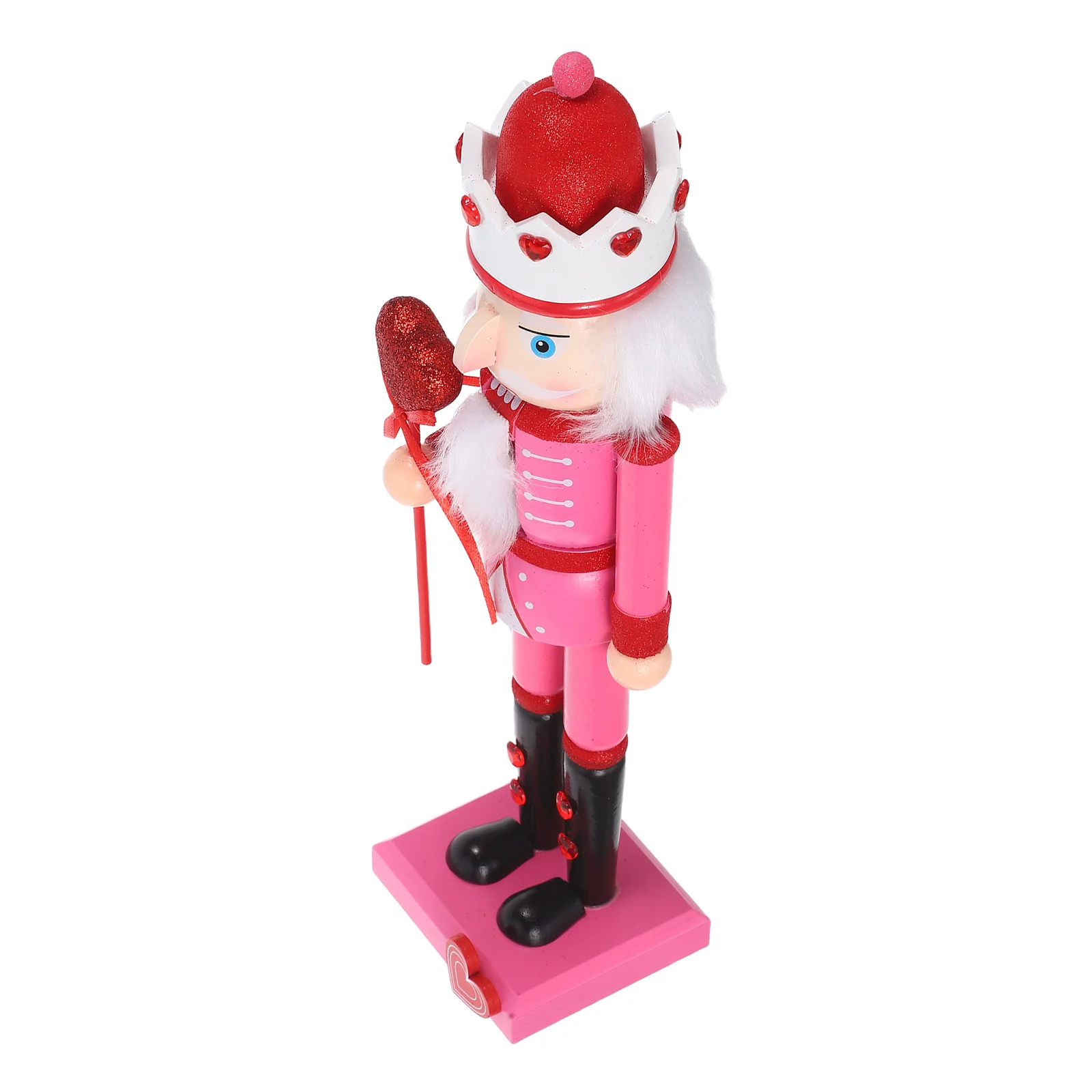 

37Cm Pink Wooden Nutcracker Soldier - Valentine Themed Holiday Decoration for Desktop Table Mantel Winter Festival Display