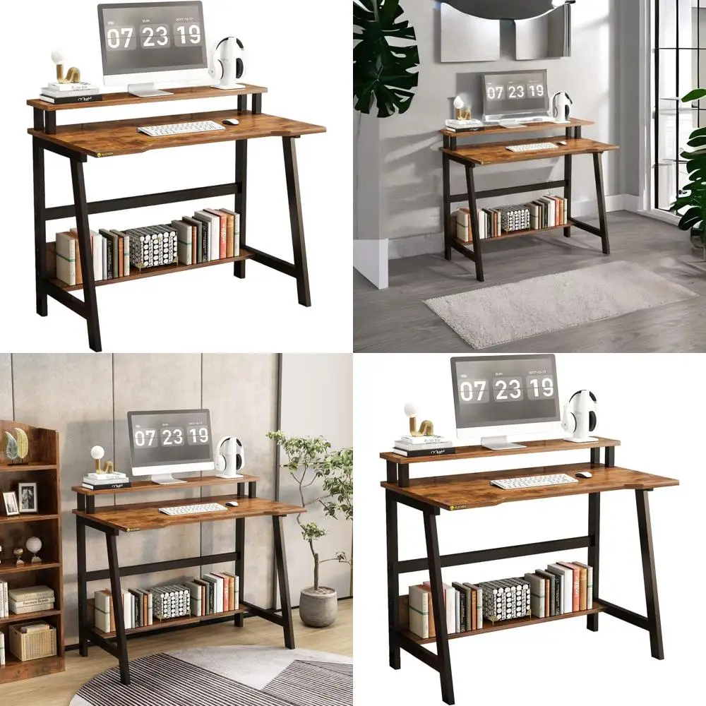 

Compact 31.5 Metal Leg Desk with Bookshelf for Home Office, Ideal for Small Spaces