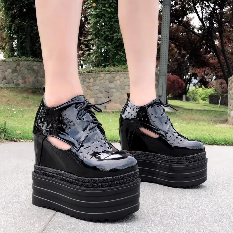 

XMWRLW 2025 Women Spring Summer Leather Platform Shoes Fashion Hidden Heel 14cm Female Wedges Shoes Women Spring Platform Shoe