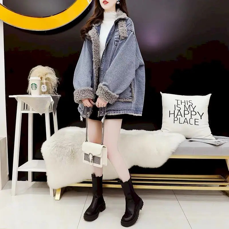 Faux Fur One-piece Lamb Wool Coat Women's Winter 2024 New Korean Style Loose Woolen Coat Jacket Trend Fashion Casual Cardigan