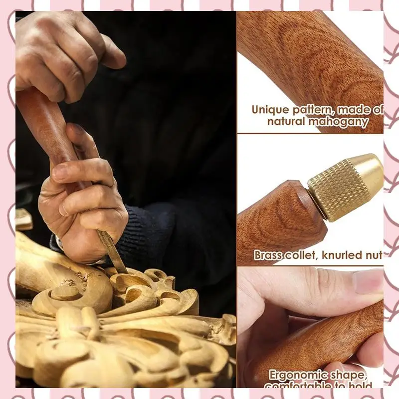 

HHTL 2Pcs Wood File Handle Hand Drill File Handle With Brass Collet Chuck Wooden Handle For Hand Drill File Handle