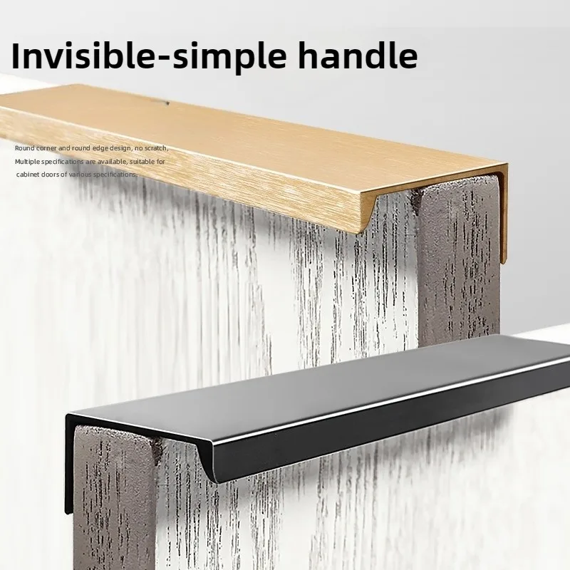 

Gold Black Hidden Cabinet Pulls Aluminum Alloy Kitchen Cupboard Handles Drawer Knobs Furniture Handle Bedroom Hardware