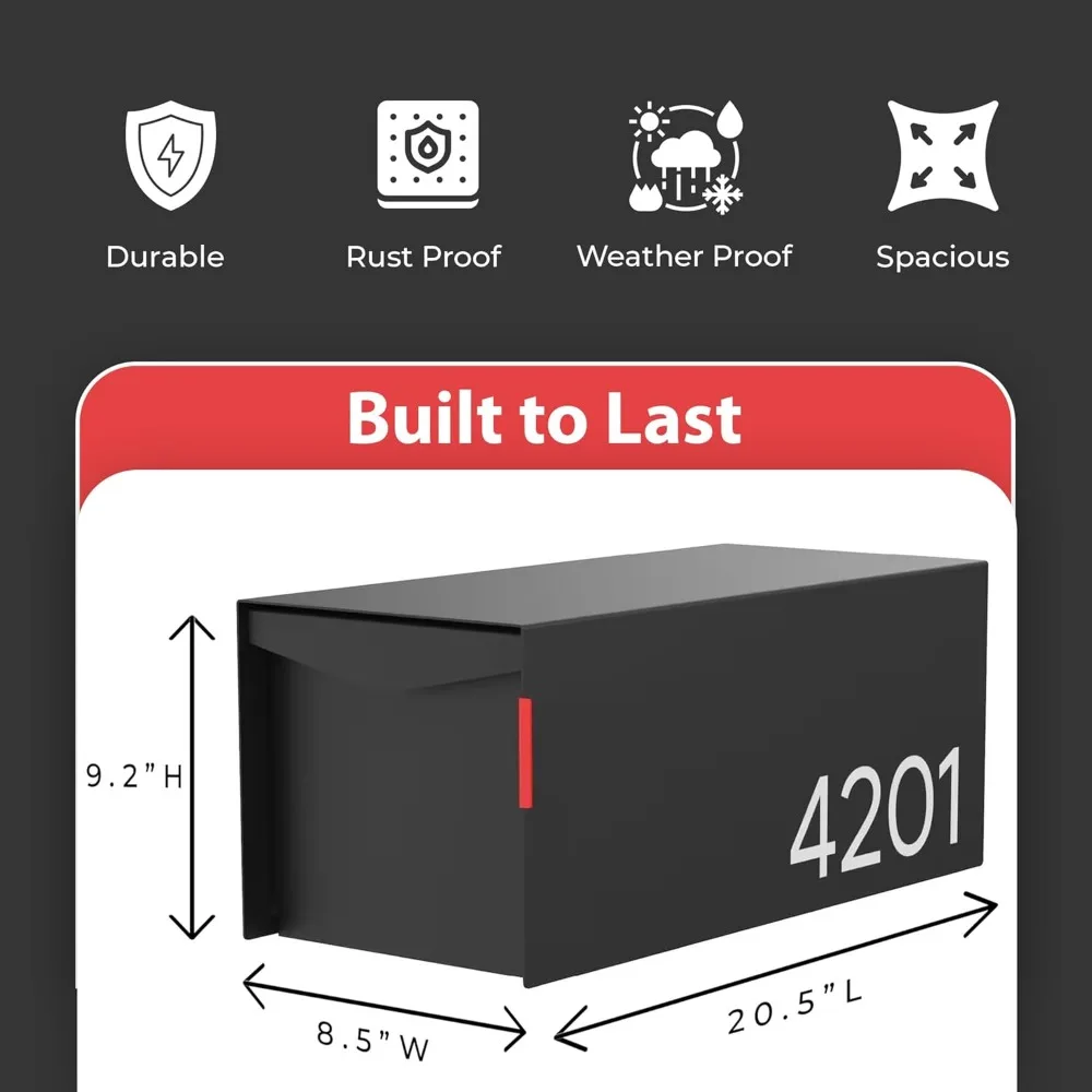تصميم حديث شخصي صندوق بريد مسطح علوي 20.5x9.2x8.5 صندوق بريد منزلي خارجي من الفولاذ المجلفن صنع في الولايات المتحدة الأمريكية #4