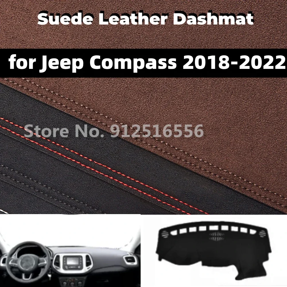 

Для Jeep Compass 2018-2022 2019 2020 2021, автомобильный замшевый кожаный коврик для приборной панели, коврик для приборной панели, нескользящий солнцезащитный козырек, аксессуары