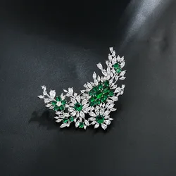 Vintage Flower Cubic Zirconia Brooches Luxury Green Zircon Wedding Floral Bouquet Brooch Pins Dress Jewelry Accessories Gift