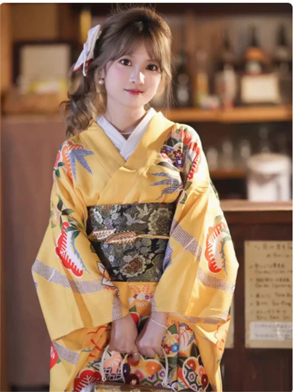 

Kimono women's Japanese style improved traditional formal dress coming of age ceremony with large sleeves