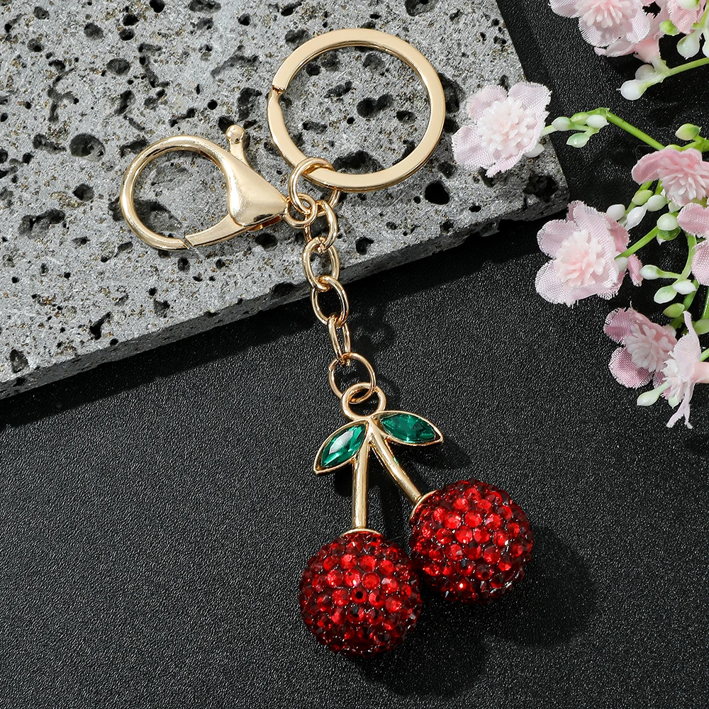 Cherry Charm Handbag Pendant Keychain for Women's Exquisite Internet-famous Crystal Cherry Bag Accessories High-Grade Pendant