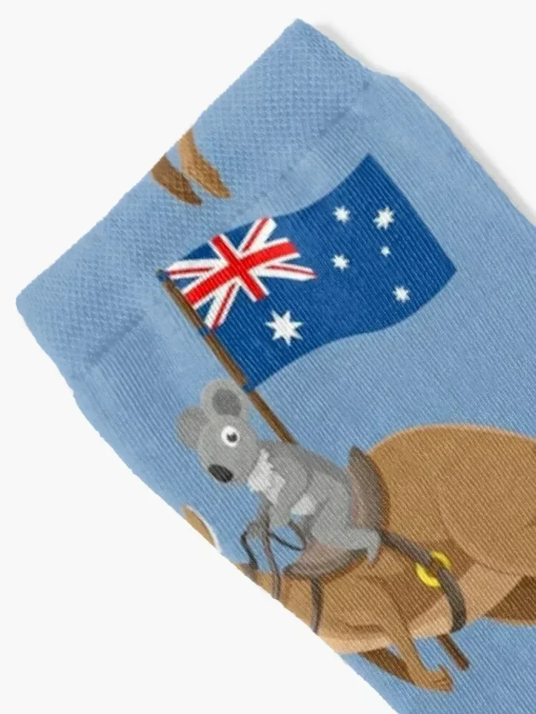 Koala riding kangaroo carrying australian flag Socks winter thermal funny gift Stockings ankle Socks Women's Men's