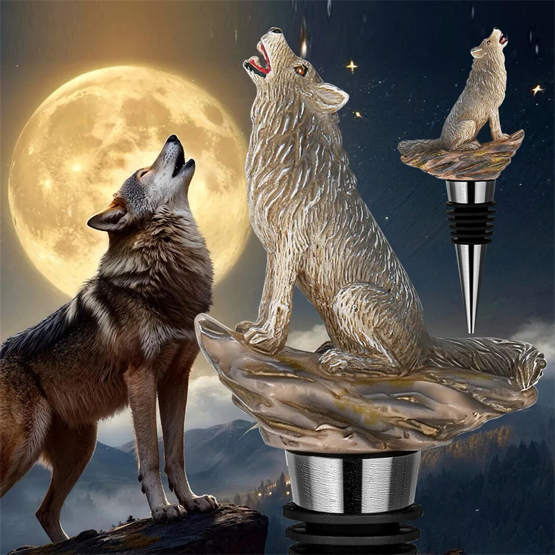 Heulender Wolf Weinflaschenverschluss Dekorative Tierfigur Weinkonservierer Wiederverwendbares Weinzubehör für Bar Zuhause Hochzeit Party Geschenk – Detail 1