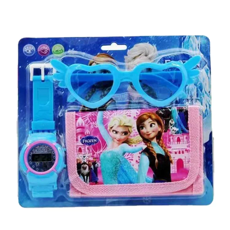 Disney-reloj Digital deportivo para niños y niñas, conjunto de juguetes con billetera, gafas de sol, Spiderman, Frozen, Mickey, Minnie, Princess Car