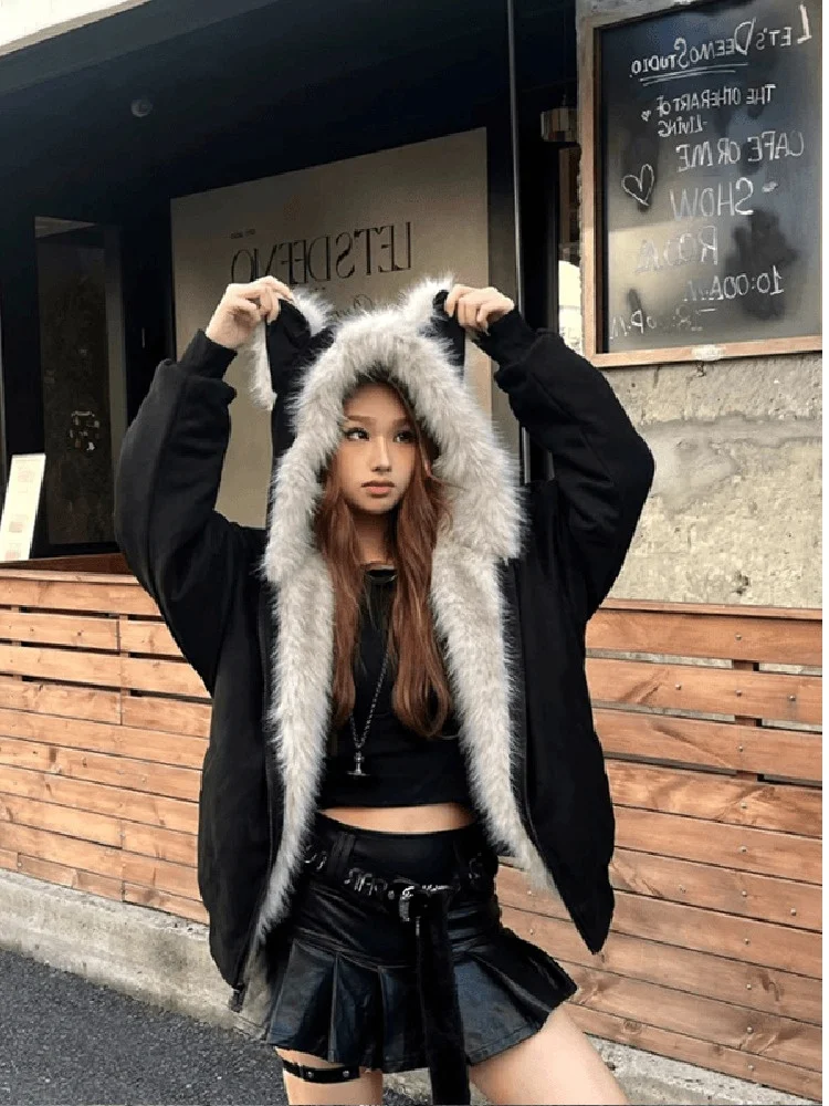 

Men's Thiened Suede Lamb Fur Coat Ear Fur Collar Mountain Eagle Design Autumn Winter Warm Outerwear Casual Commute Sle