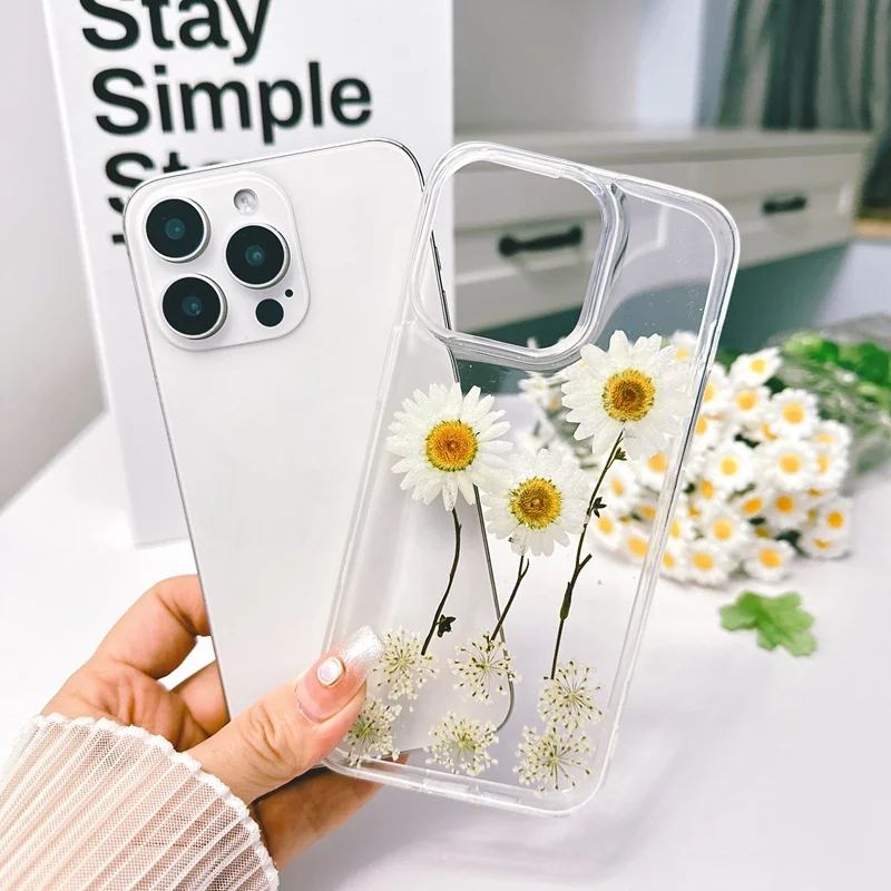 Real Dried Pressed Flower Phone Case For iPhone 16 Pro Max 15 14 13 11 12 Pro Max 15 16 Plus X XS Max XR 7 8 Case Capa Coque