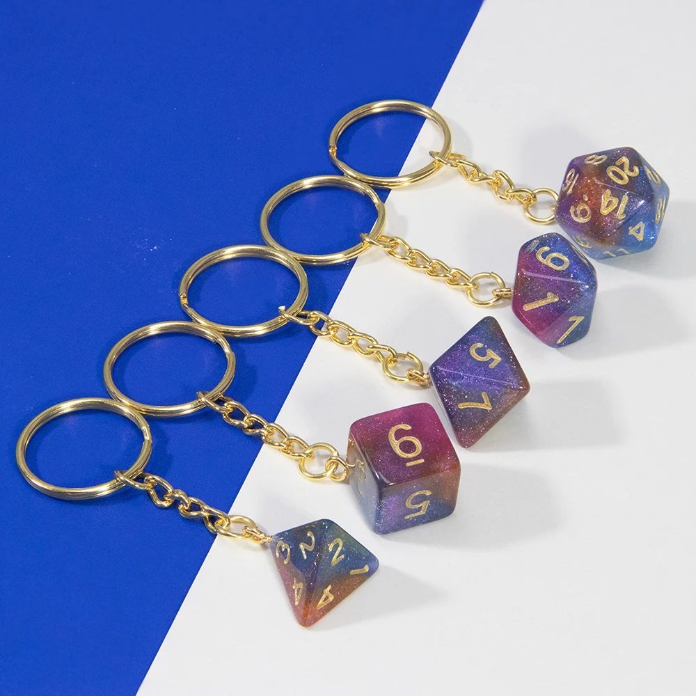 Galaxy Effect Dice Keychains D4-D20 Die Keyring DND Board Game Souvenirs Kid Gift Key, Handbag, Fine Pendant Accessories