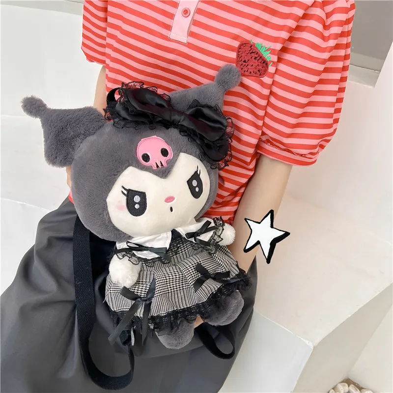 Kawaii Sanrio My Melody Kuromi Cute Cartoon Doll Backpack Dual -Use Messenger Bag Plush Toy Doll High Capacity Student Backpack