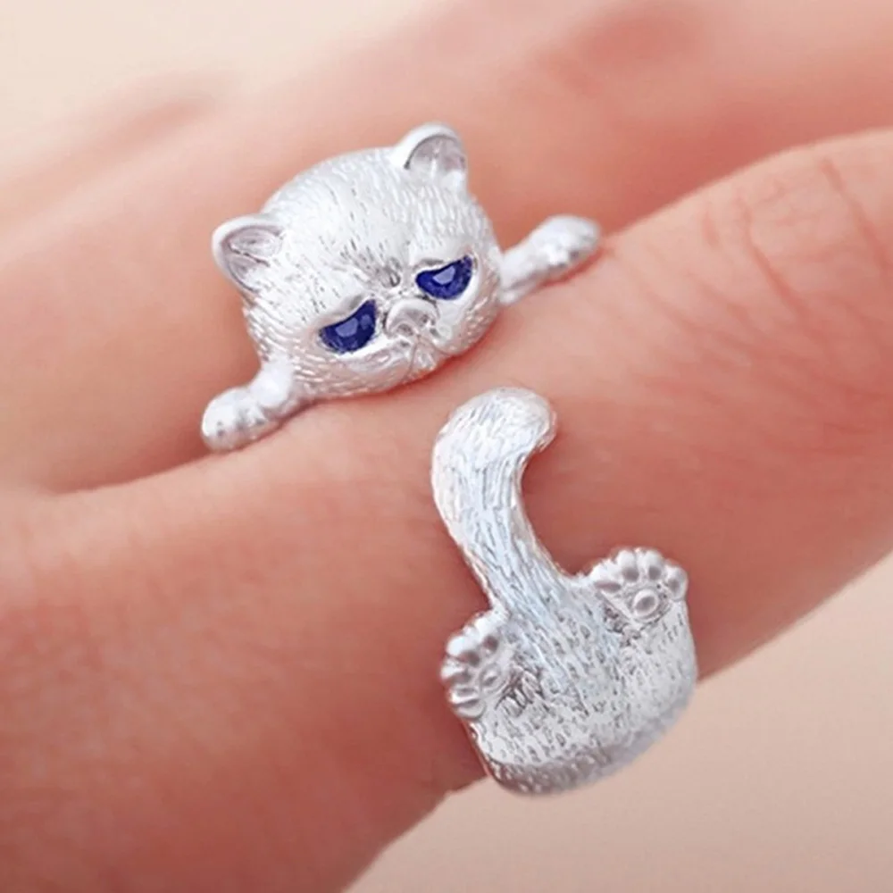 Cute Fortune Cat Animal Rings Couple Jewelry Adjustable Finger Rings For Men Lover Women Lady Girl Boy Male Valentine's Day Gift