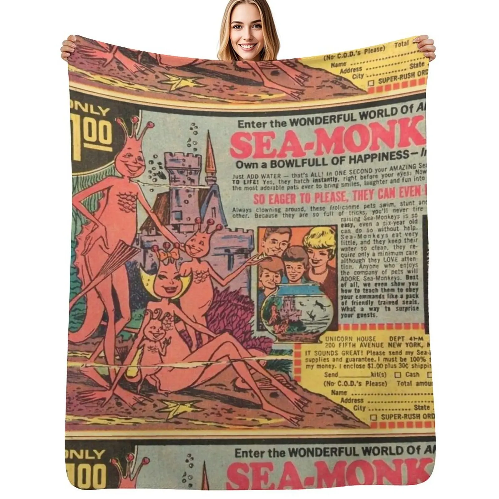 

Sea Monkeys only $1 Throw Blanket Plush Fuzzy Cozy Blanket for Couch Sofa