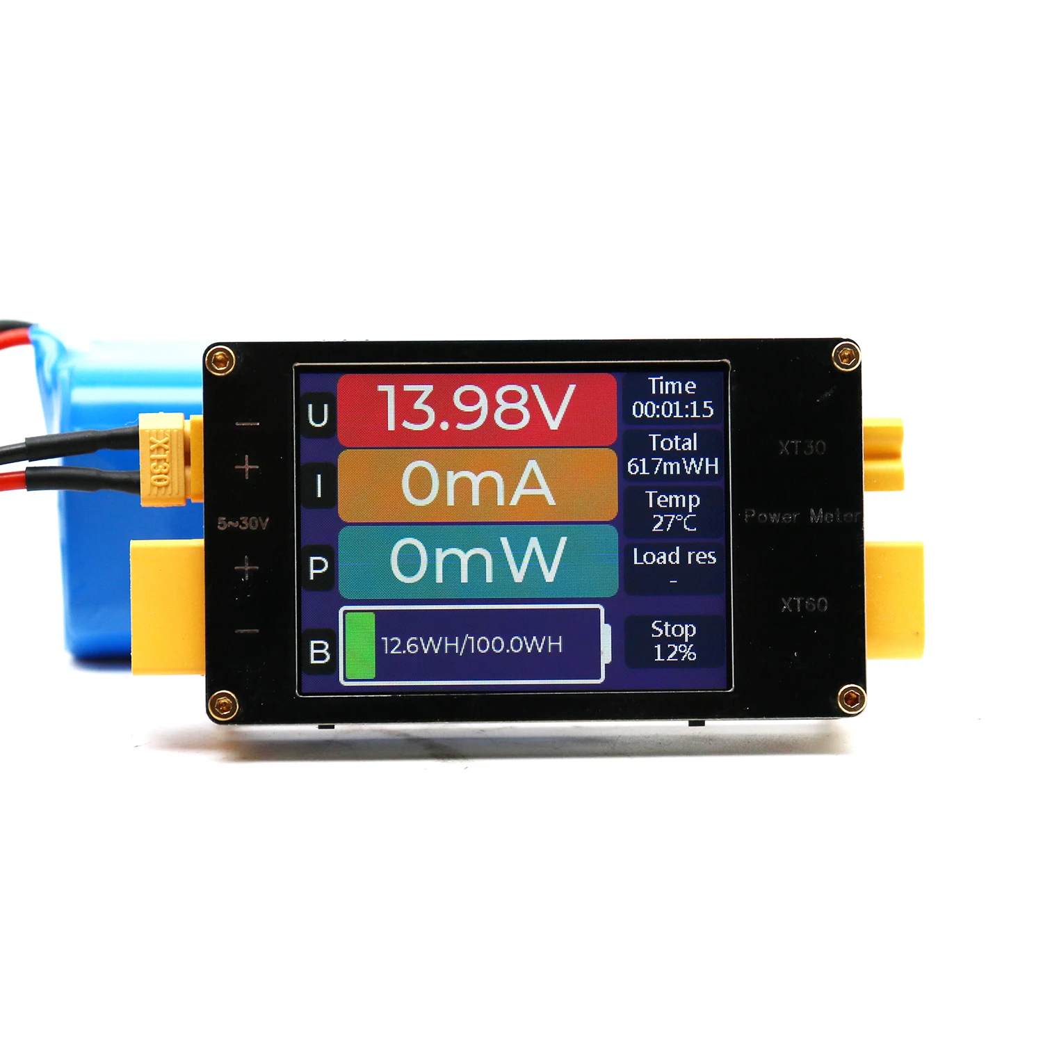 

2,4-дюймовый двунаправленный кулонометр для RC-моделей, электромобилей, автодомов, дронов, аккумуляторов XT60 XT30: монитор напряжения, тока, мощности и емкости с сигнализацией