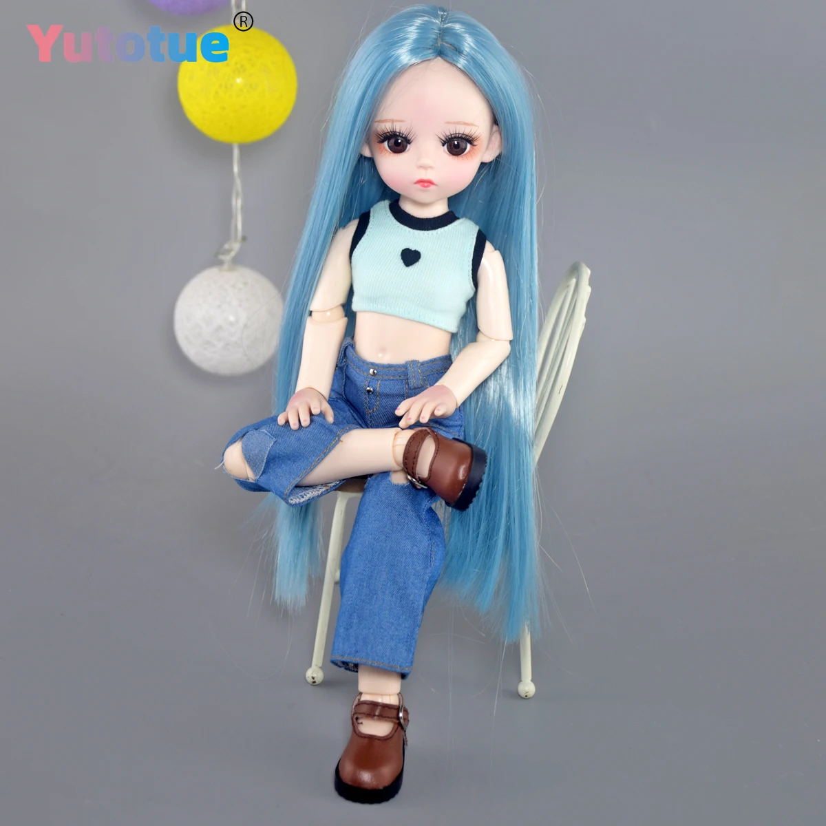 YUTOTUE 30cm Height Girl Doll with Long Straight Hair Wig Fashion Clothes Set BJD Toy Kids Gift
