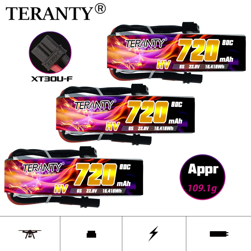 TREANTY 6S 22.8V 720mAh 80C/160C Lipo Battery HV Mini Four Axis FPV Model Drone High Voltage High Rate Lithium ion Battery