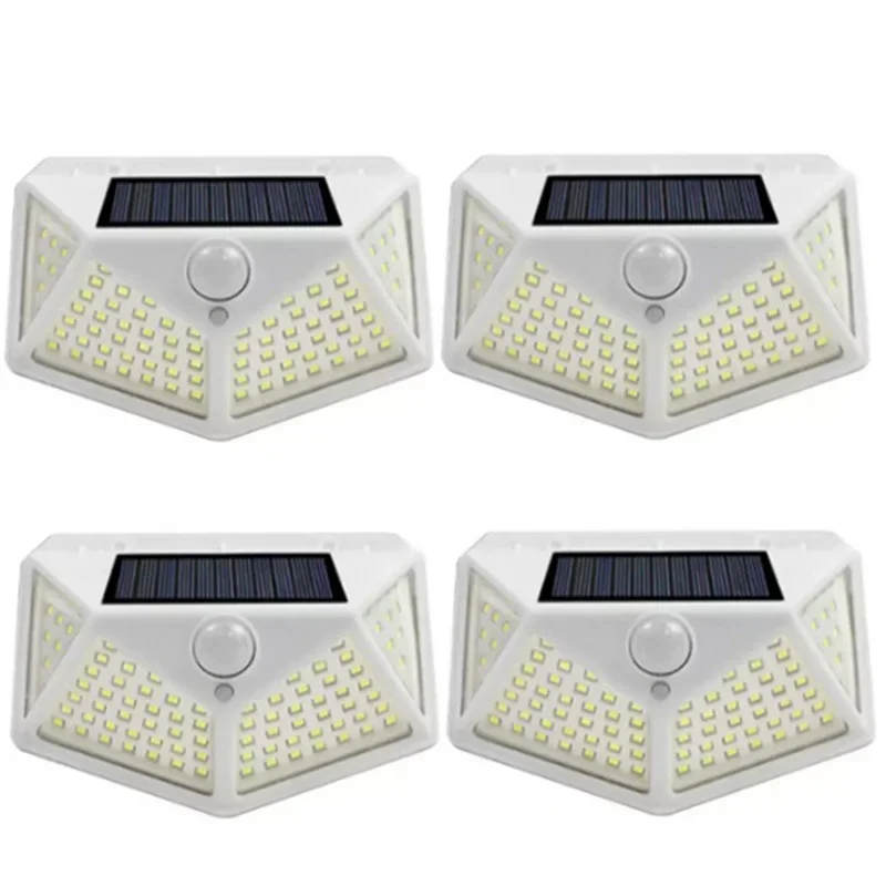 JVEE 4 PCS Branco 100LED Lâmpada de Parede Solar Todos os Lados Sensor de Movimento Luminoso Indução Humana Pátio Escadas Luz de Parede Externa