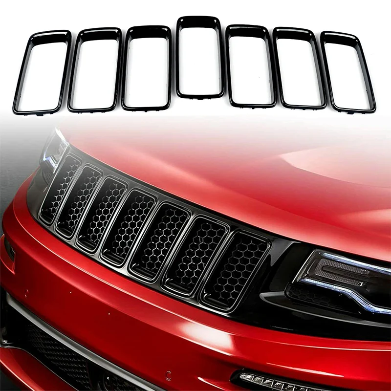 

7Pcs/set for Jeep Grand Cherokee Front Grille Insert 2014 2015 2016 Trim Ring Frame Black Gray Chrome