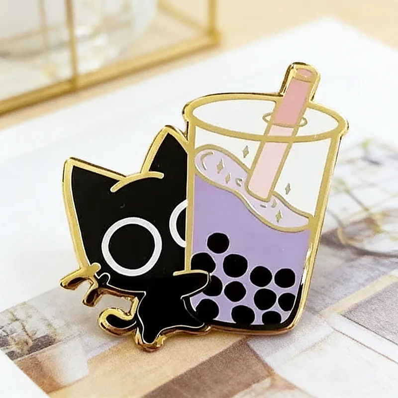 Kawaii Boba Cat Scaredy Cat Enamel Pin…