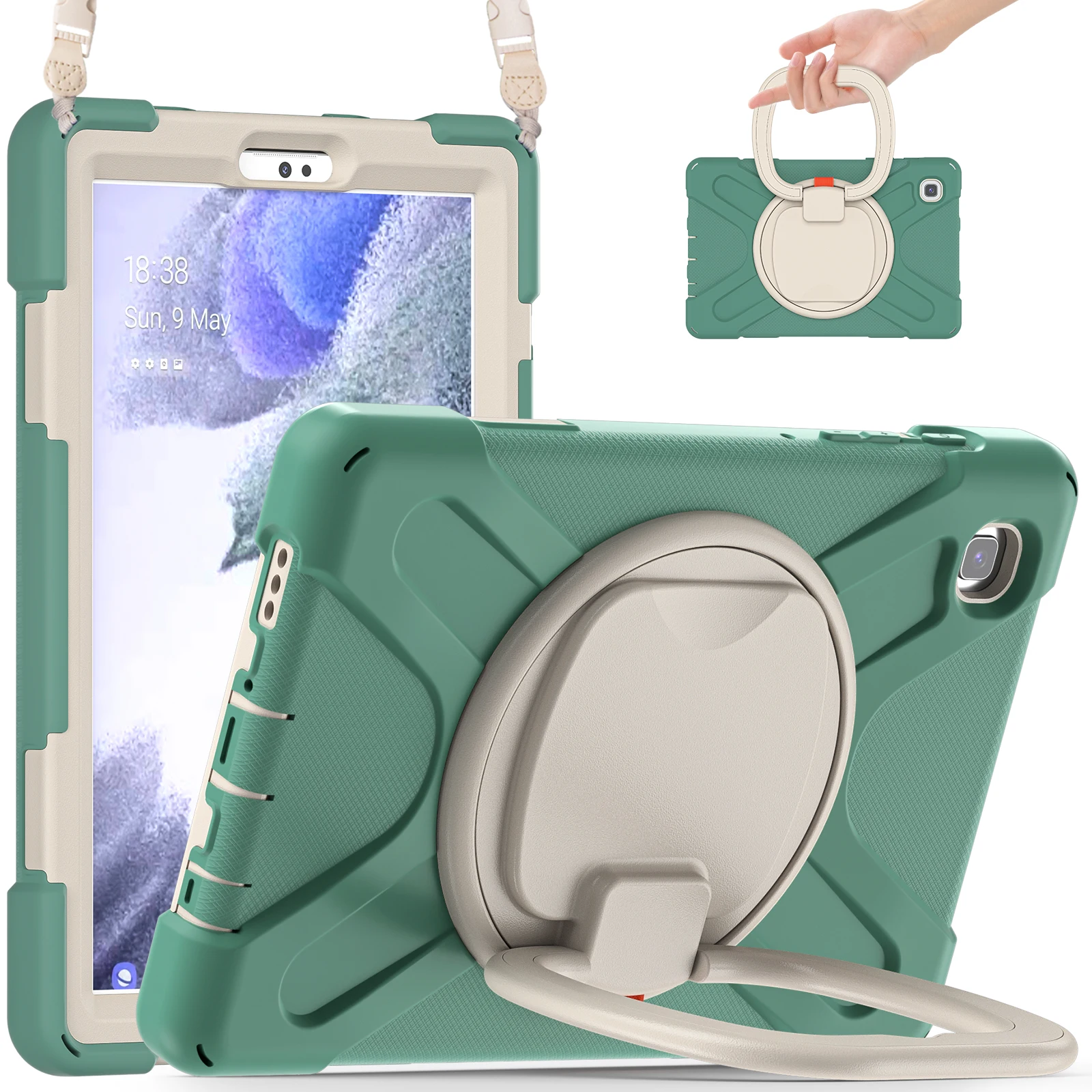 

360 Rotating Kids Case For Samsung Galaxy Tab A7 Lite 8.7 2021 SM-T220 T225 Armor Stand Cover With Handle Grip Shoulder Strap