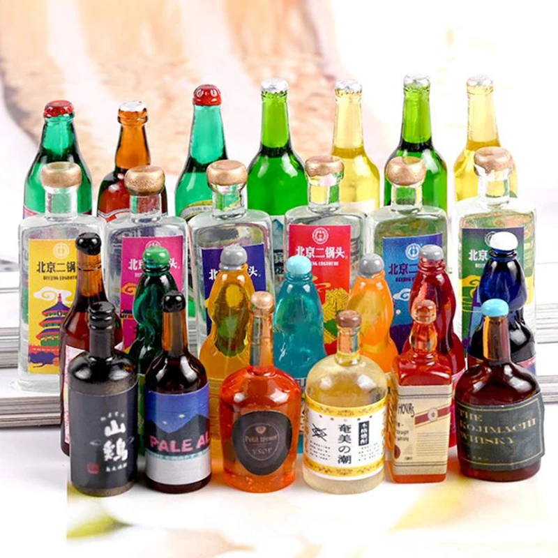 20 ชิ้น 1:12 1:6 Dollhouse Miniature ขวดเครื่องดื่มตุ๊กตาอุปกรณ์ครัว
