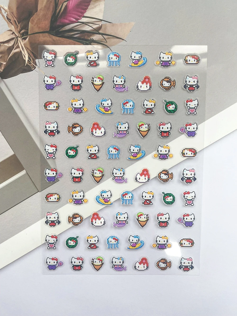 Mini Hellokitty Fruit Food Pixel Art Style علامات الأمتعة ملصقات فنية لتقوم بها بنفسك جراب هاتف أزرار لوحة مفاتيح الكمبيوتر المحمول ملصقات لطيفة