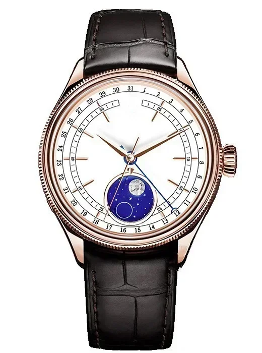 

Роскошные Мужские автоматические механические часы Sapphire Cellini Moon Phase, серебристые, розовые, золотистые, из нержавеющей стали, черные, с кожаным ремешком, 39 мм